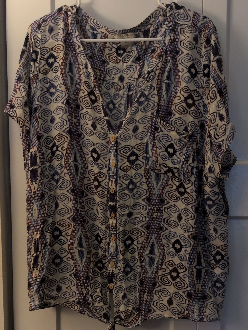 Lucky Brand Cream Printed Button-Front Blouse with Blue Accents
